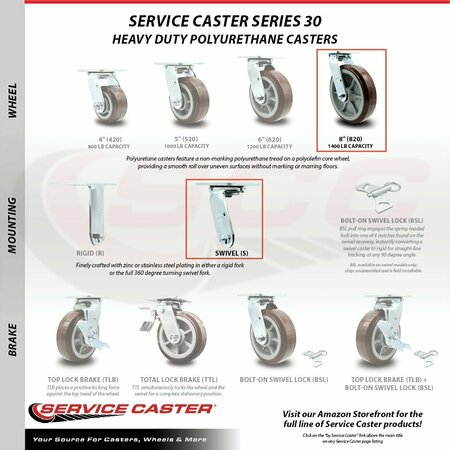 Service Caster Replacement Caster Set for Magliner Caster 130077, 4PK MAG-SCC-30CS820-PPUR-4
